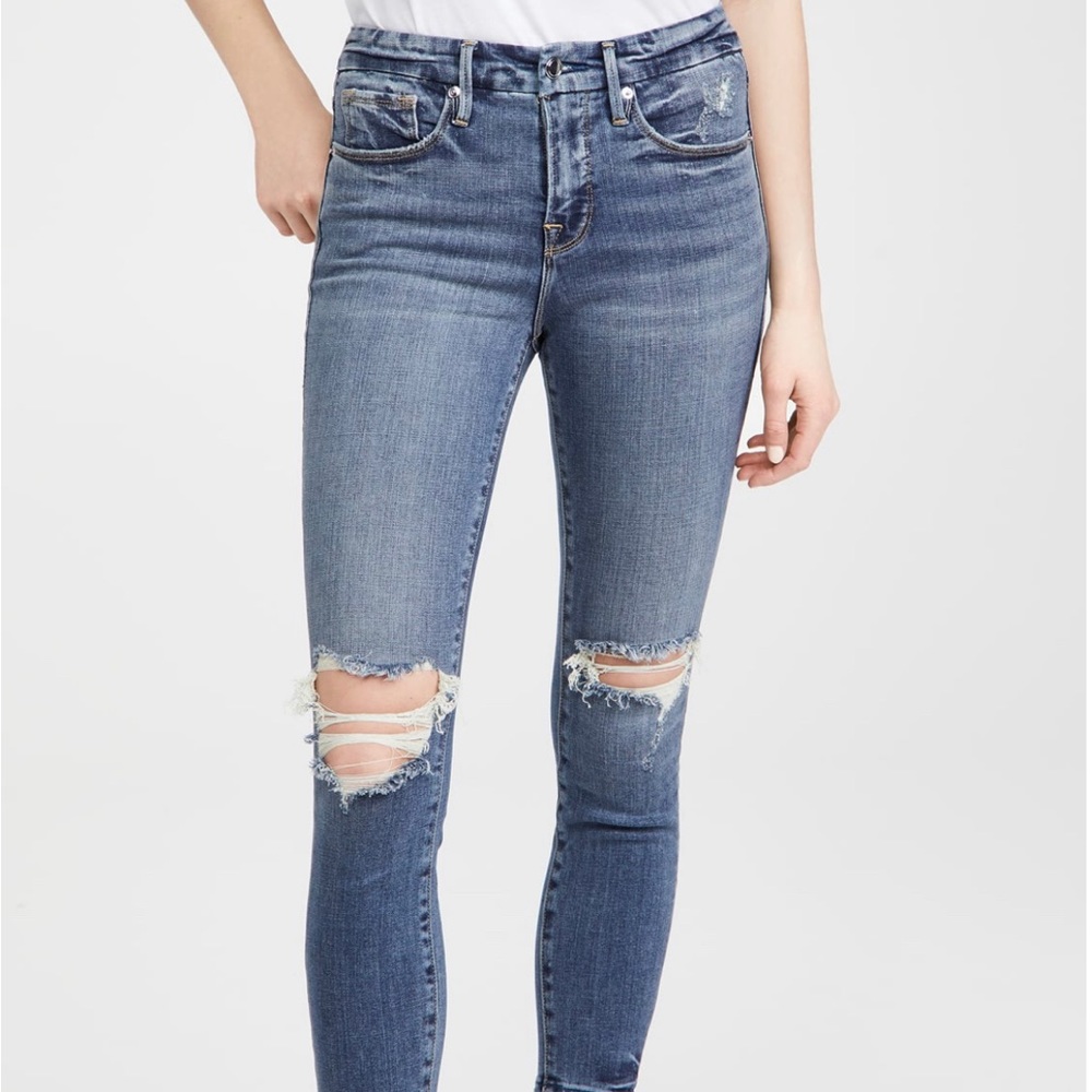 Good American Good Legs Crop Distressed Denim Blue Size 4